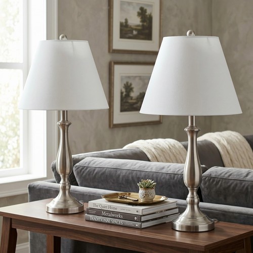 Brushed steel table lamps - steel,