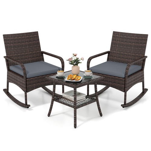 3pcs wicker rocking bistro - 3pcs,