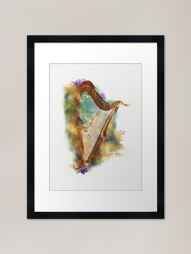 Art deco harp watercolour - art,