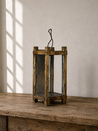 Antique primitive wood glass - wood, &