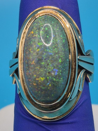 Australian black opal ring - black,