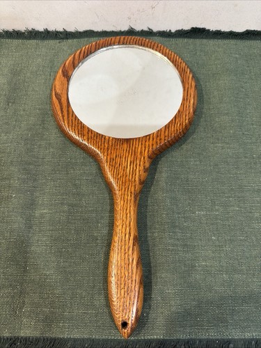 Vintage wood hand held - wood, mirror