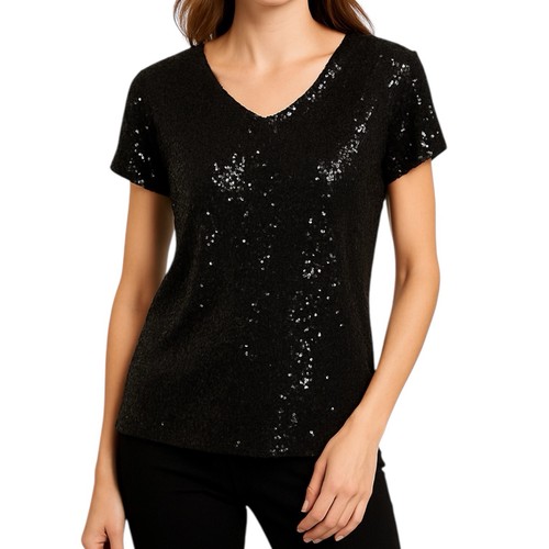 Amati black sequin top - by,