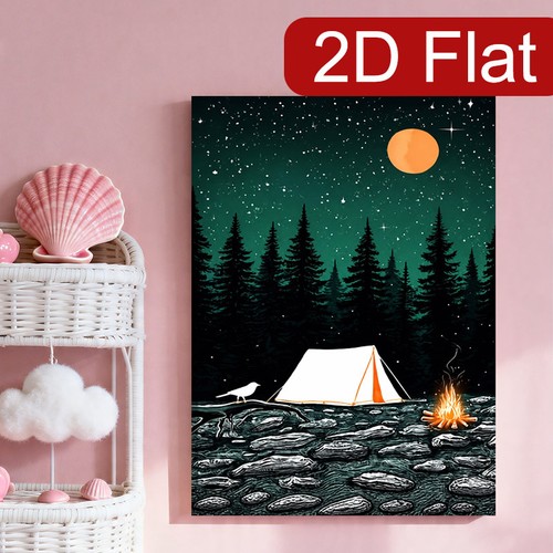 Night forest camping tent - night,