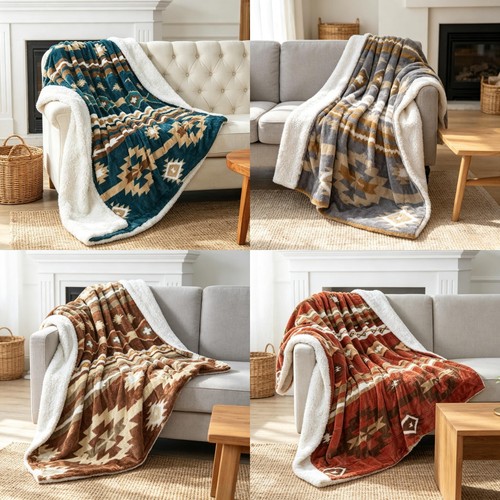 Southwest sherpa fleece throw - sherpa,