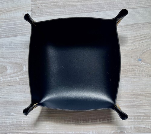 Black leather valet tray - black,