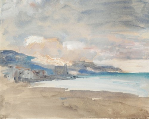 Watercolor beach landscape - watercolor,
