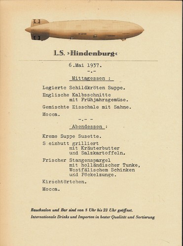 Hindenburg rigid airship menu - hindenburg,
