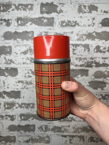 Vintage aladdin red plaid tin - red,