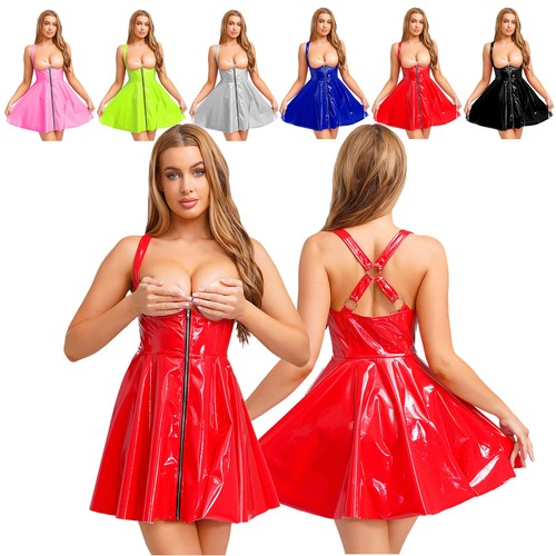 Womens pvc leather midi dress - pvc,