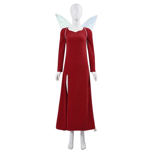 Ethereal red long dress fairy - red,