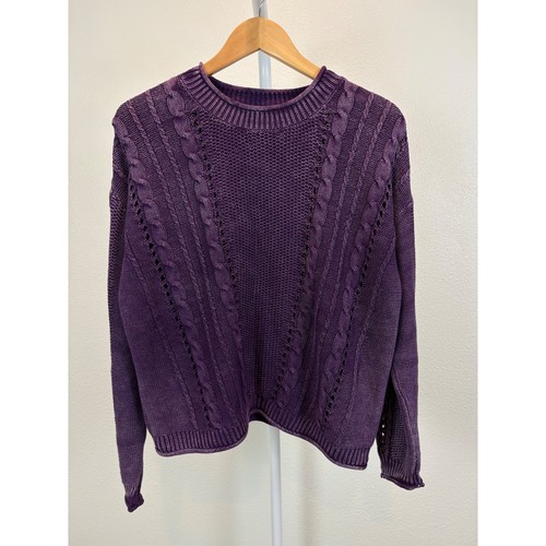 Purple cable knit sweater - purple,