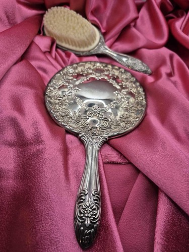 Antique silver plated mirror - silver,
