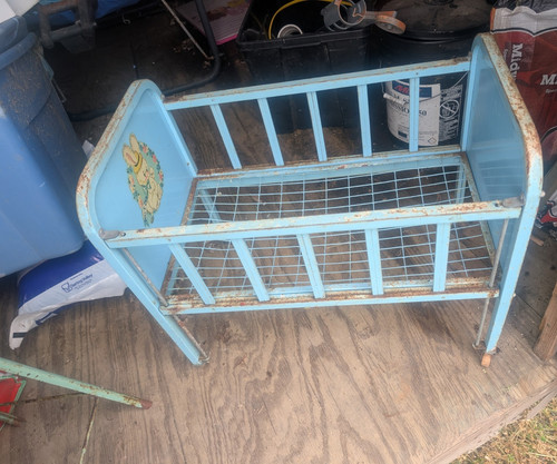 Vintage blue metal baby - metal,
