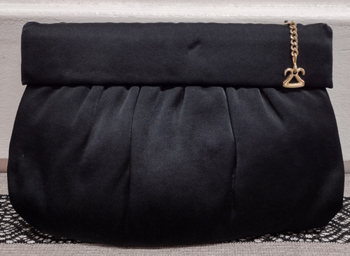 80s black silk satin small - silk,