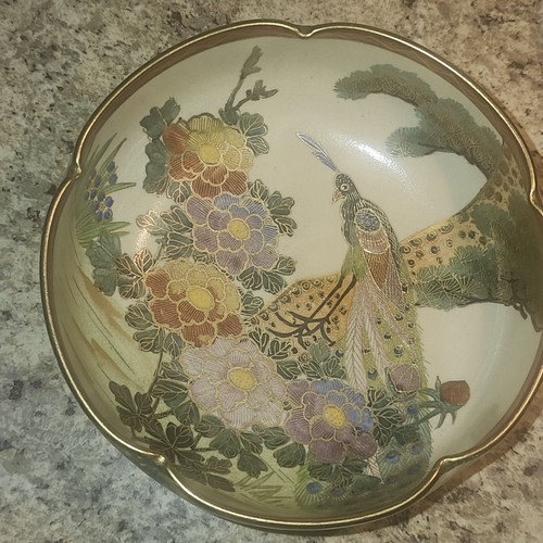 Japanese satsuma peacock bowl - peacock,