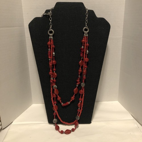 Three strand red beaded