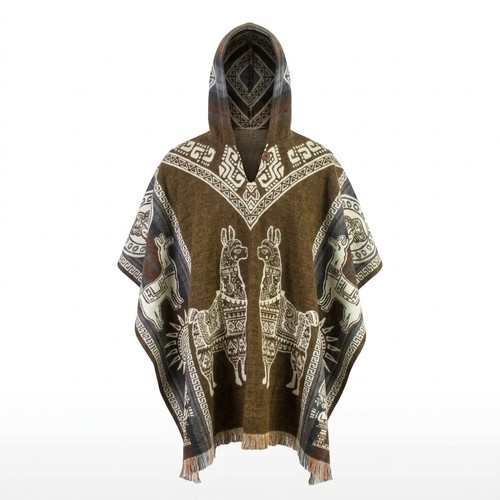 Alpaca wool hooded poncho - hooded,