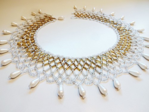 Vtg wide beaded collar - vtg,