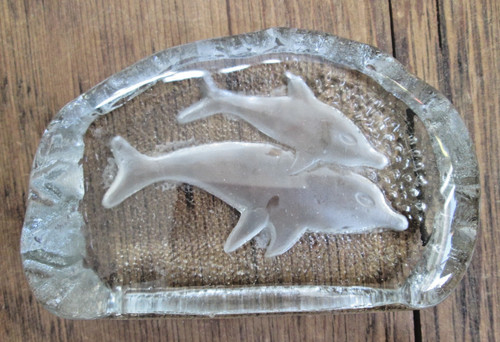 Etched dolphins swimming - etched,