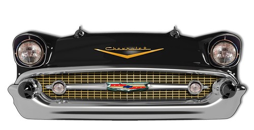 1957 black chevy - front, end