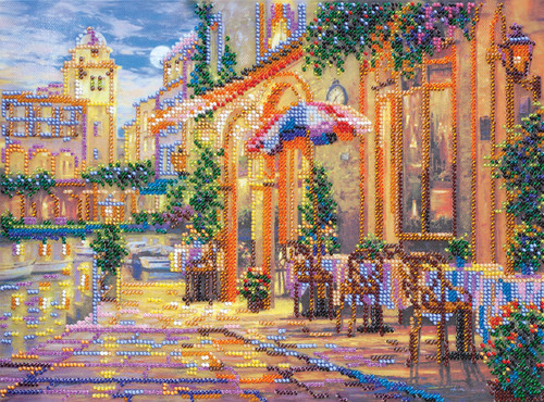 Evening city bead embroidery - city,