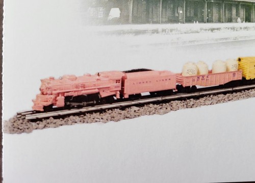 Postcard girls pink toy train - postcard,