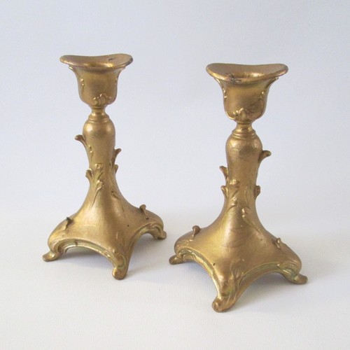 Cast metal candlestick pair - metal,