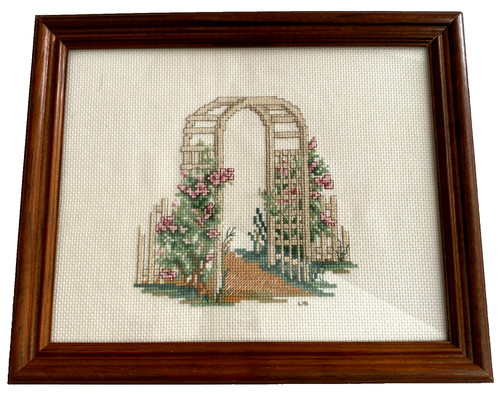 Vtg framed cross stitch - cross,