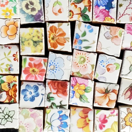 Colorful floral mosaic tile - colorful,