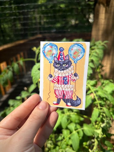 Print aceo cat clown - print,
