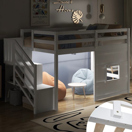 Led twin size wood loft - wood,