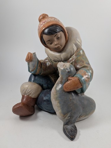 Large lladro eskimo boy with - eskimo,