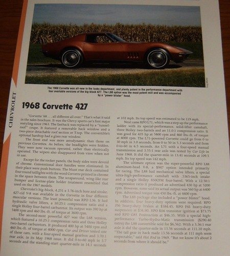 1968 chevy corvette 427 specs - 1968,