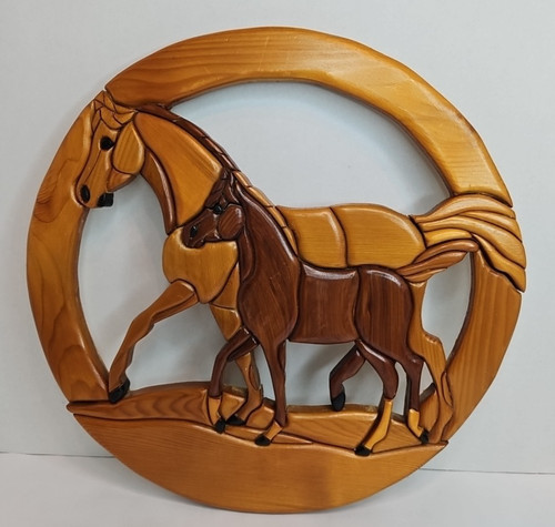Vintage intarsia wood - wood, horse