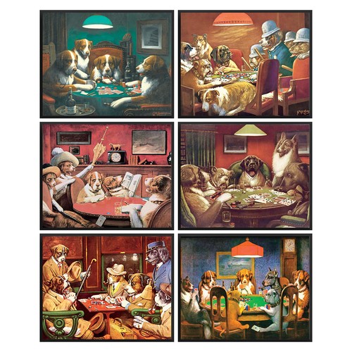 Dogs playing poker - poster, set