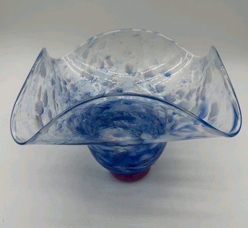 Hand blown art blue - glass, bowl
