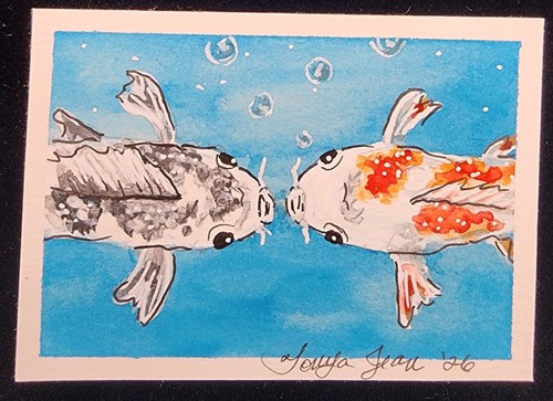 Aceo original koi fish - fish, kissing