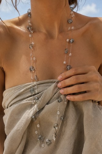Long layered gray clear beaded - clear,
