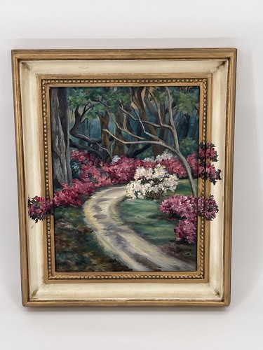 Framed floral garden path oil - floral,