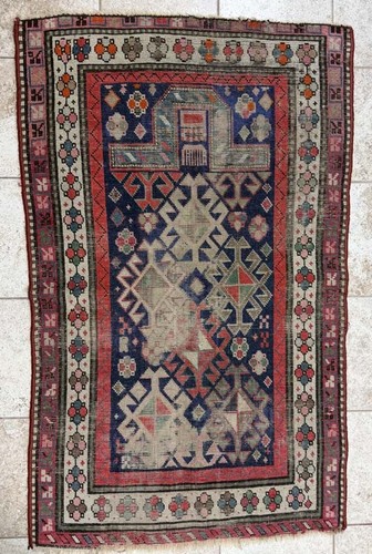 Old caucasian prayer rug worn - old,