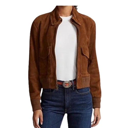 Women brown suede bomber - brown,