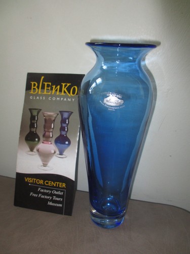 Blenko blue glass vase - blenko,