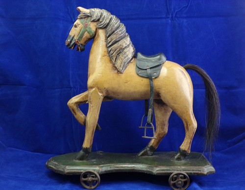 Antique carved wooden horse - carved,