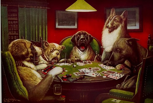 Dogs playing poker - poker, 12x16