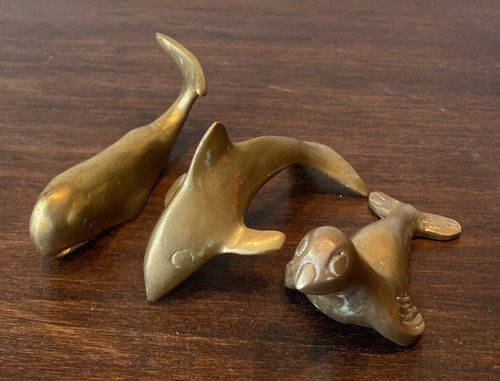 Vintage brass dolphin seal - dolphin, &