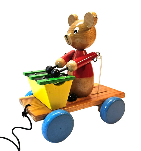 Wooden pull toy bear playing - wooden,