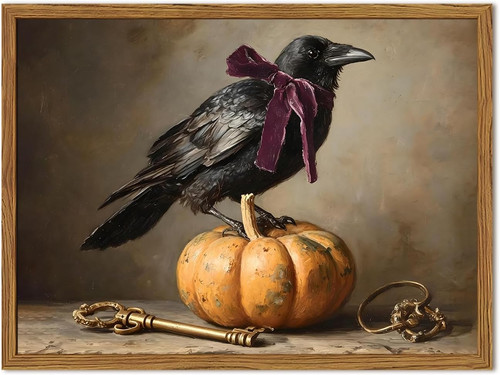 Framed vintage halloween - halloween, raven