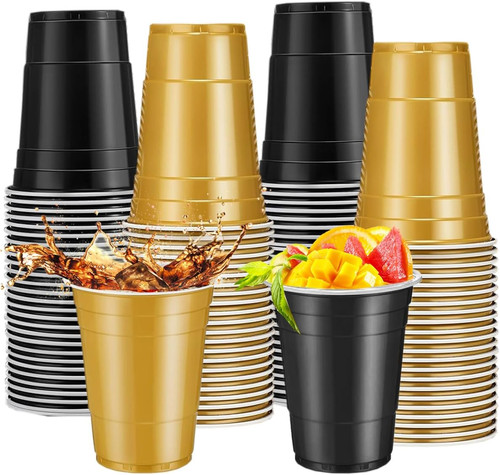 Black gold plastic cups - &, 100