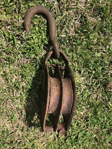 Antique metal pulley with - metal, hook